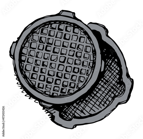 Round manhole cover. Vector drawing