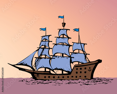 Sailing vessel. Vector drawing ship