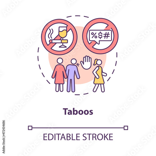 Social taboos concept icon. Wrong behavior in community. Person contravel culture moral norms abstract idea thin line illustration. Vector isolated outline color drawing. Editable stroke