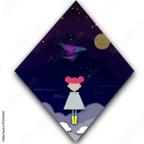 illustration of a dreaming girl