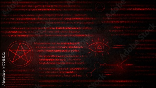 Dark background with red glowing letters Witchcraft or Satanic