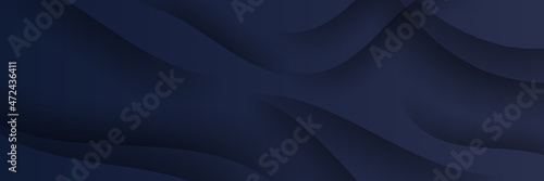 Abstract geometric dark navy blue banner background. Digital technology business 3D presentation abstract background. Abstract blue banner with gradient shapes