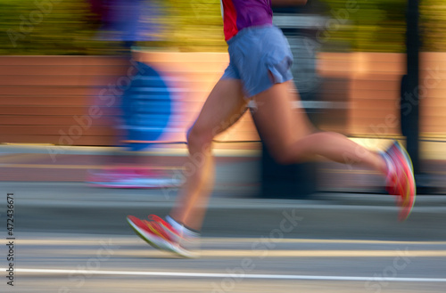 Urban Running Race Speed Blur. Competitors in a running race. Motion blur.