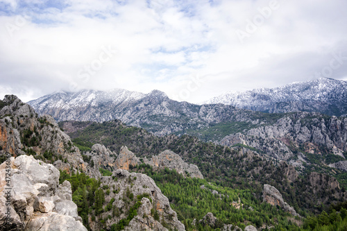 Peaks of the Taurus mountains covered with conifer trees