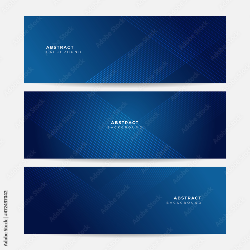 Set of modern dark navy blue banner background. Vector abstract graphic design banner pattern background template illustration.