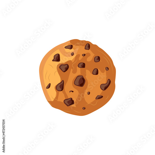 Chocolate Chip Cookie isolated on White Background, Illustration Template.