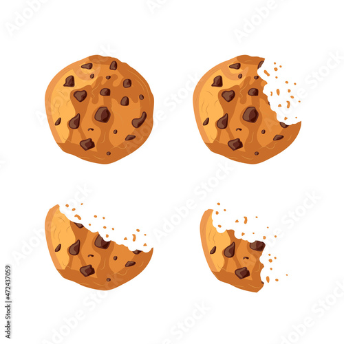 Set of Bitten Cookies Isolated on White Background, Cartoon.