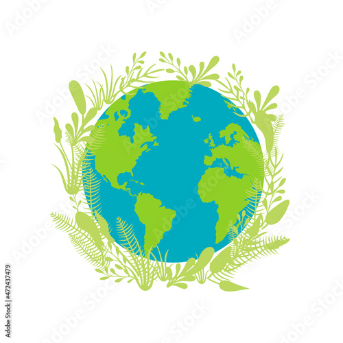 Earth Illustration and Plants Frame, Poster Template, Save the Planet.