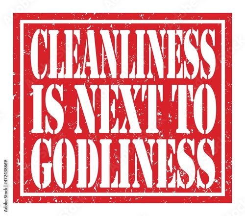 Картината върху платно CLEANLINESS IS NEXT TO GODLINESS, text written on red stamp sign