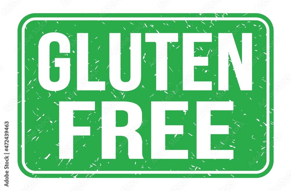 GLUTEN FREE, words on green rectangle stamp sign GLUTEN FREE, words on green rectangle stamp sign