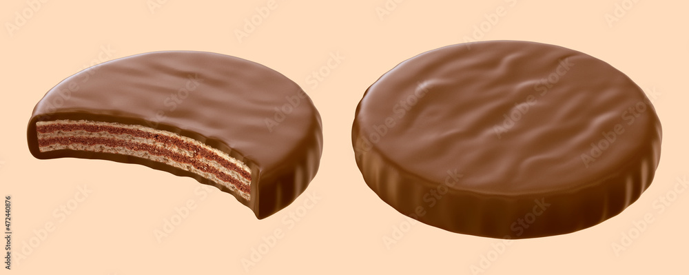 Chocolate coated, Wafer crispy crunch. Sweet snack. 3d illustration Chocolate coated, Wafer crispy crunch. Sweet snack. 3d illustration