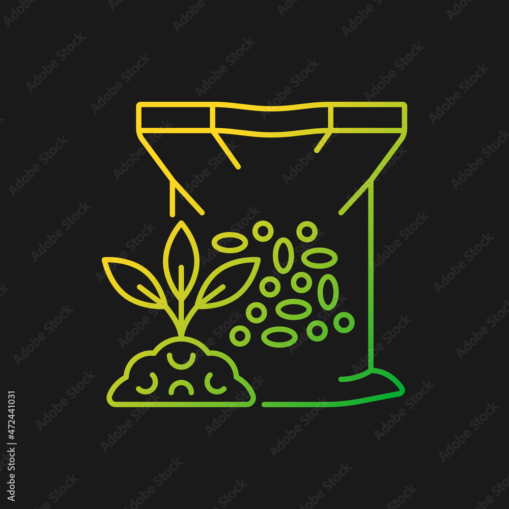 Granular fertilizer gradient vector icon for dark theme. Plants growth increasing. Grass and crops nourishment. Thin line color symbol. Modern style pictogram. Vector isolated outline drawing Granular fertilizer gradient vector icon for dark theme. Plants growth increasing. Grass and crops nourishment. Thin line color symbol. Modern style pictogram. Vector isolated outline drawing