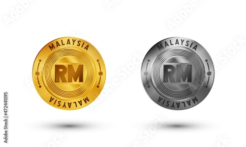 Malaysia Ringgit Gold Coin. With golden, silver, and platinum colors. Premium and luxury icon vector