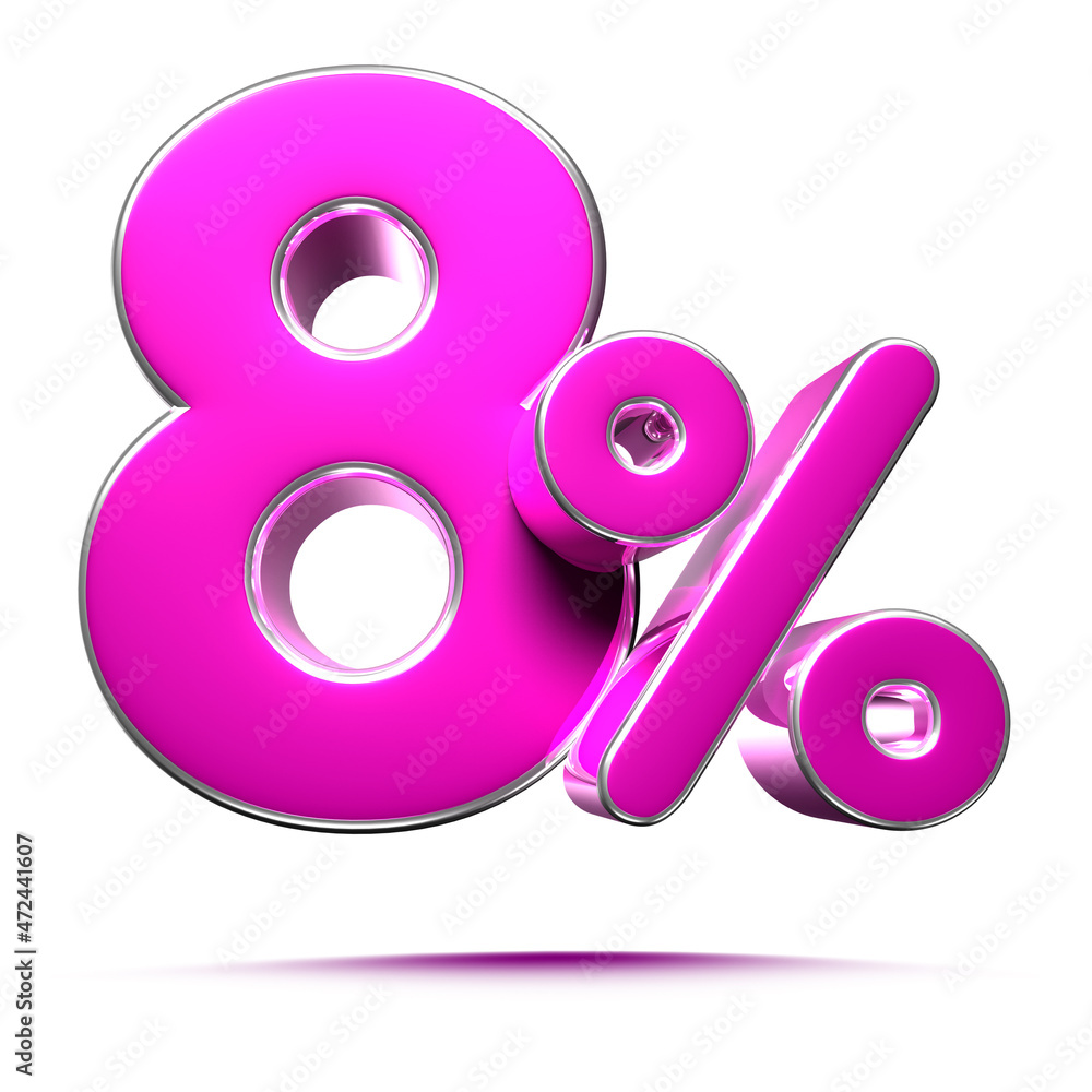 Pink 8 Percent 3d illustration Sign on White Background, Special Offer 8% Discount Tag, Sale Up to 8 Percent Off,share 8 percent,8% off storewide.With clipping path. Pink 8 Percent 3d illustration Sign on White Background, Special Offer 8% Discount Tag, Sale Up to 8 Percent Off,share 8 percent,8% off storewide.With clipping path.