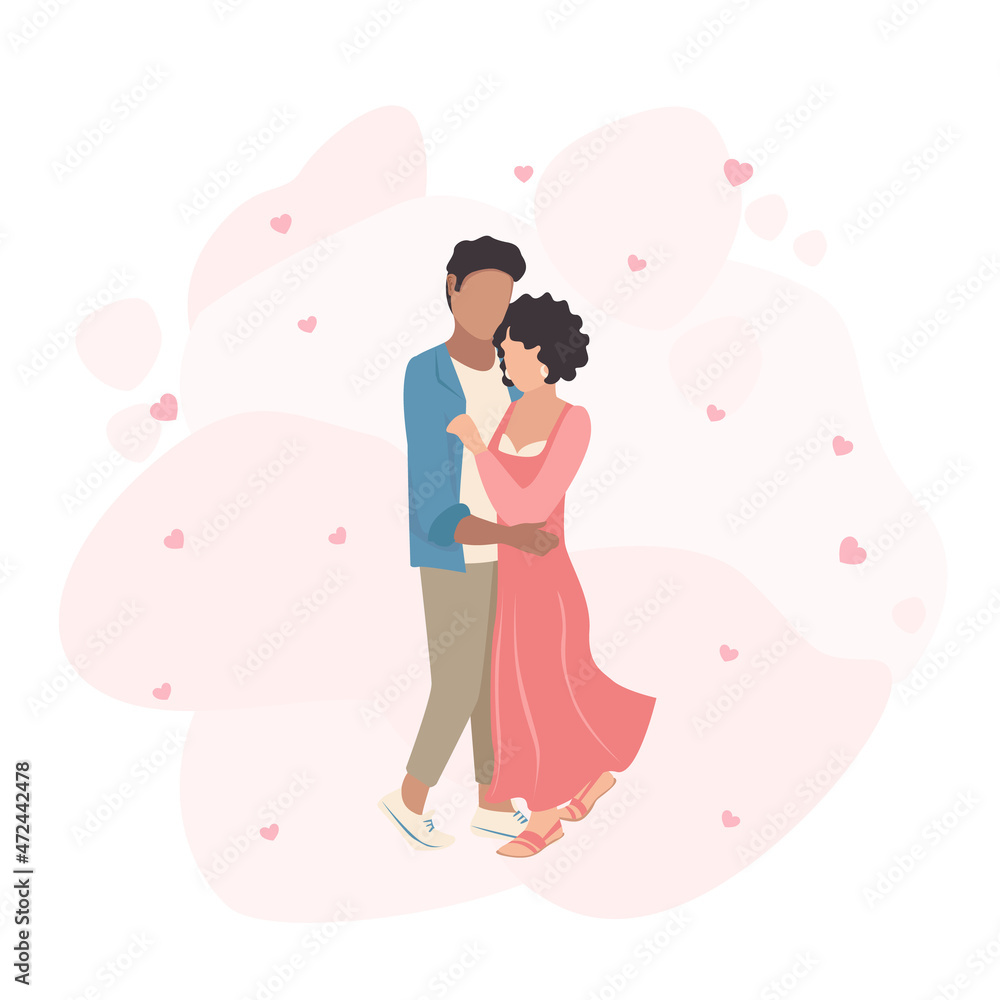 Happy loving couple together forever. Flat vector illustration of lovers man and woman. Happy valentine's day. Isolated over white background.