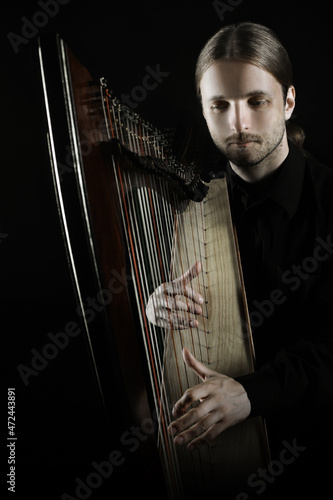 Canvastavla Harp player. Irish harpist playing celtic harp