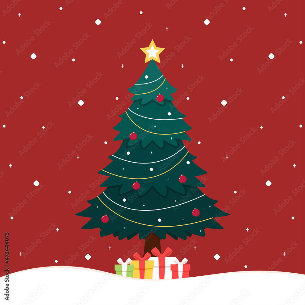 New Year greeting card design with stylized Christmas tree. Vector illustration. Christmas tree logo.