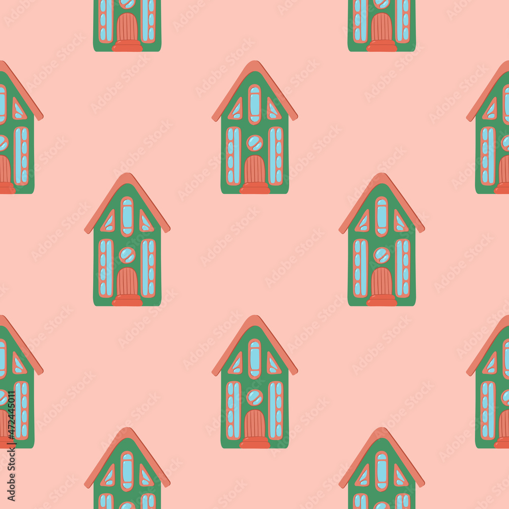 A pattern of multi-colored flat art nouveau houses. House with unusual windows. EPS 10 without transparencies. A pattern of multi-colored flat art nouveau houses. House with unusual windows. EPS 10 without transparencies.