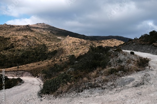 dry hills with sky and clouds in pucara ecuador photo