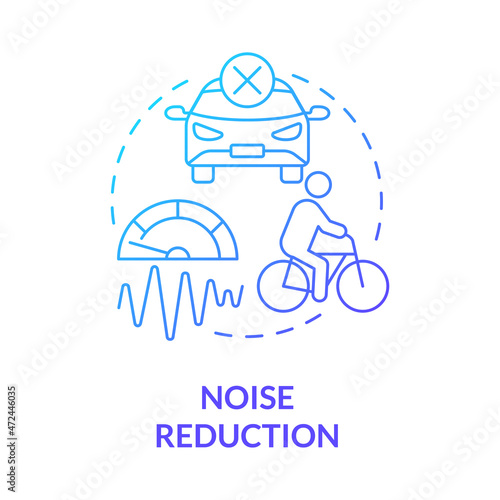 Noise reduction blue gradient concept icon. Bike sharing goal abstract idea thin line illustration. Lowering noise pollution levels. Reduce automobile use. Vector isolated outline color drawing
