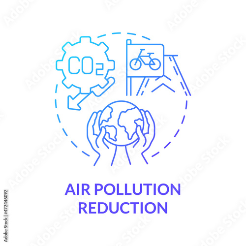 Air pollution reduction blue gradient concept icon. Bike sharing goal abstract idea thin line illustration. Sustainable urban living. Reduce emissions. Vector isolated outline color drawing