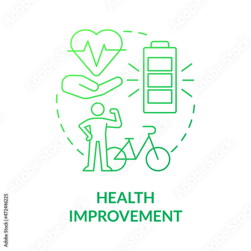 Health improvement green gradient concept icon. Bike sharing goal abstract idea thin line illustration. Aerobic exercise. Decreasing stress levels. Vector isolated outline color drawing