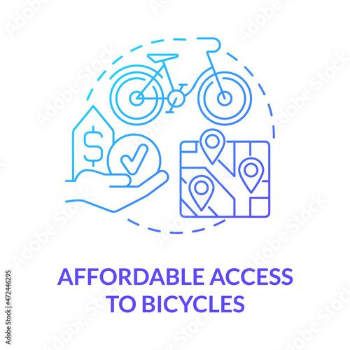 Affordable access to bicycles blue gradient concept icon. Bike sharing goal abstract idea thin line illustration. Accessible option. Budget-friendly road bikes. Vector isolated outline color drawing