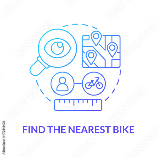 Find nearest bike blue gradient concept icon. Bike sharing usage abstract idea thin line illustration. Cycling tracker. Getting directions to docking station. Vector isolated outline color drawing