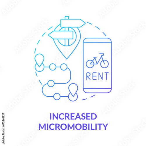 Increased micromobility blue gradient concept icon. Scooter sharing benefit abstract idea thin line illustration. Electric vehicles. Improve air quality in city. Vector isolated outline color drawing photo