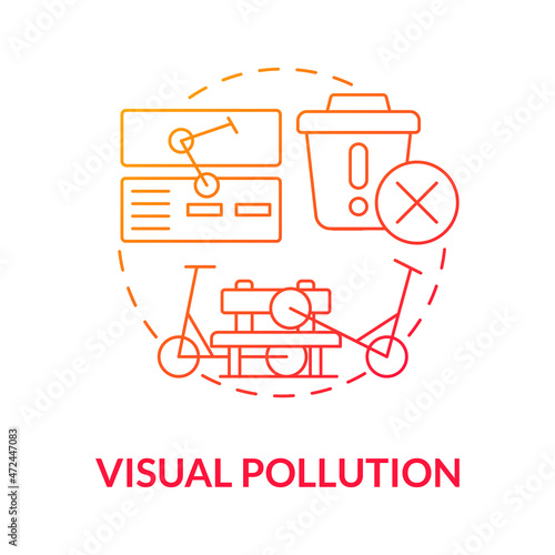 Visual pollution red gradient concept icon. Scooter sharing problem abstract idea thin line illustration. Leaving e-scooters on pavements. Visual clutter. Vector isolated outline color drawing