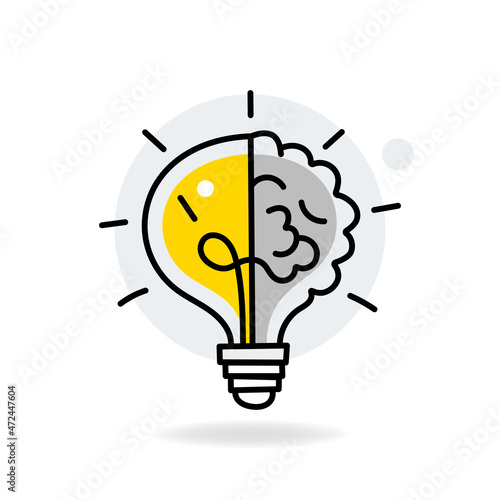 Creative icon of a half brain half lightbulb representing ideas, creativity, knowledge, technology and the human mind. Solving problems concept thin line illustration