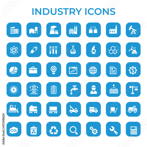 Trendy flat design big Industry icons set on round buttons