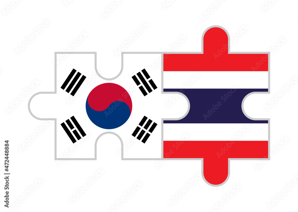 puzzle pieces of south korea and thailand flags. vector illustration isolated on white background puzzle pieces of south korea and thailand flags. vector illustration isolated on white background