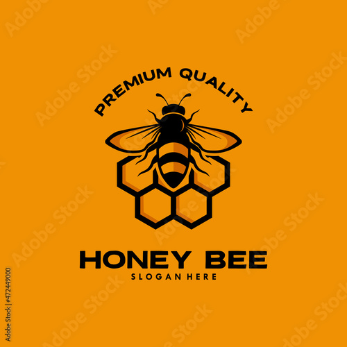 vintage honey bee logo template illustration vector graphic