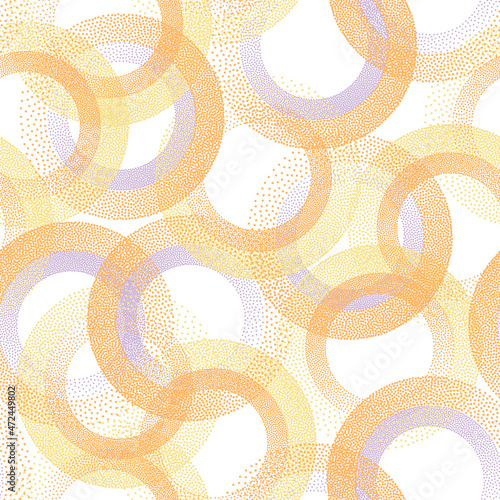 Circle ring shapes of dots contemporary vector seamless pattern.