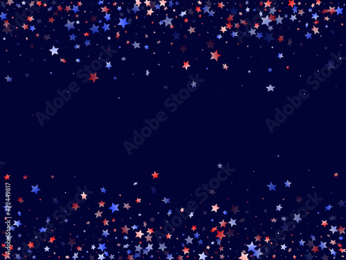 Flying red blue white star sparkles vector american patriotic background.