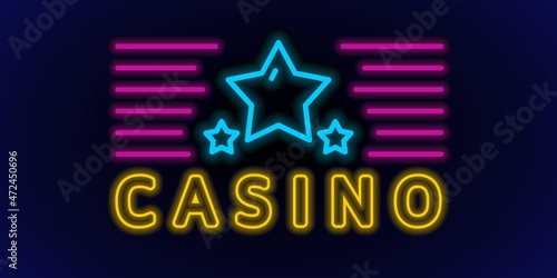 Neon casino icons.  Neon casino sign. Neon-style templates. Vector illustration in doodle
