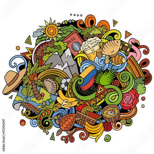 Ecuador hand drawn cartoon doodles illustration. Funny design.