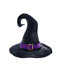Black halloween witch hat isolated on white background with clipping path