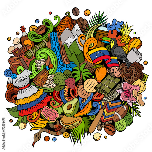 Venezuela hand drawn cartoon doodles illustration.