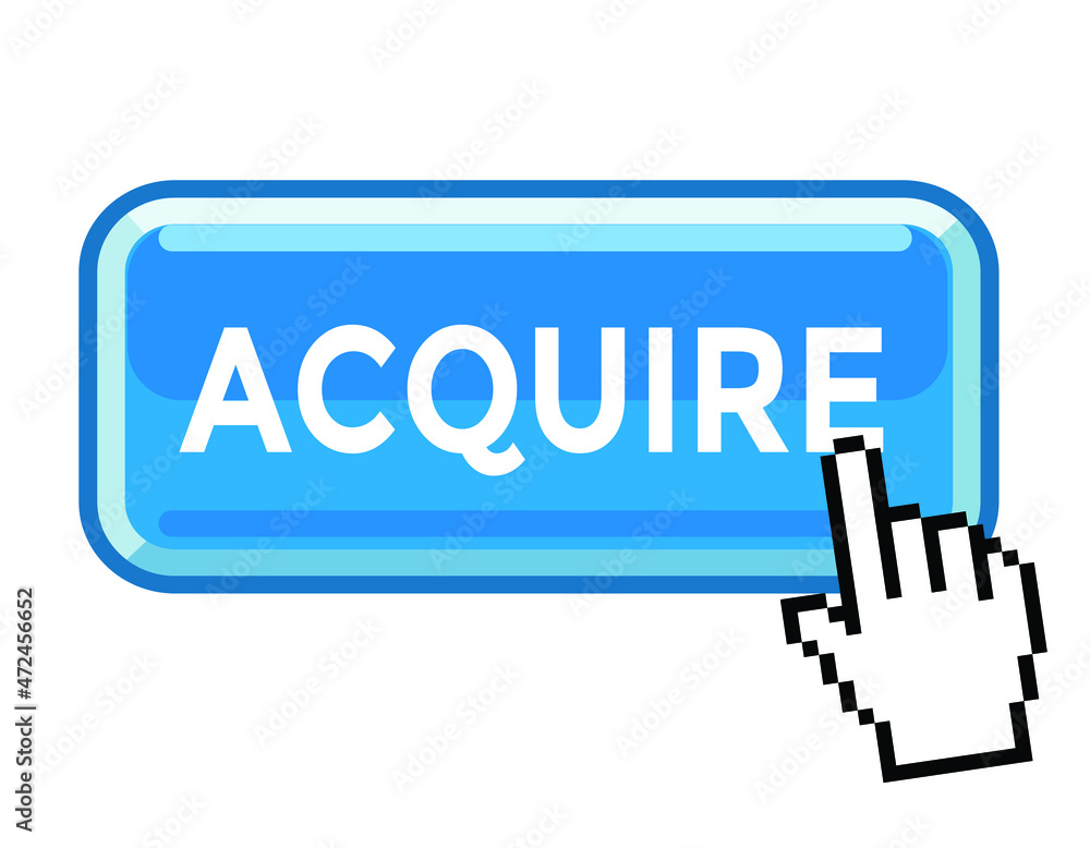 acquire blue button, cursor hand, vector illustration acquire blue button, cursor hand, vector illustration