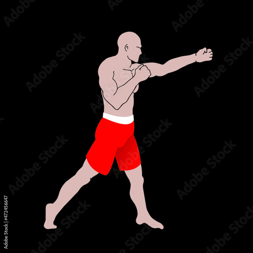 boxer in action, black background, vector illustration  © cosastocker