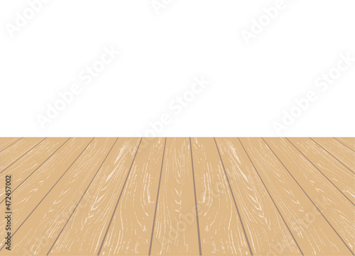 Brown wooden floor in perspective. Vector realistic empty room or table background. Interior template with empty space. Plank texture on a white. EPS10.