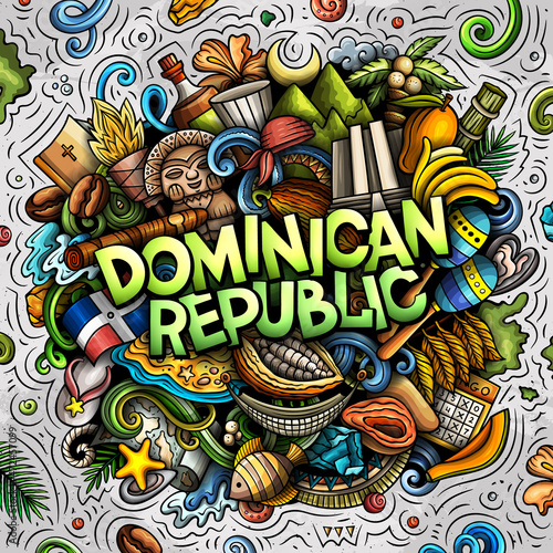 Dominican Republic hand drawn cartoon doodle illustration. Funny local design.
