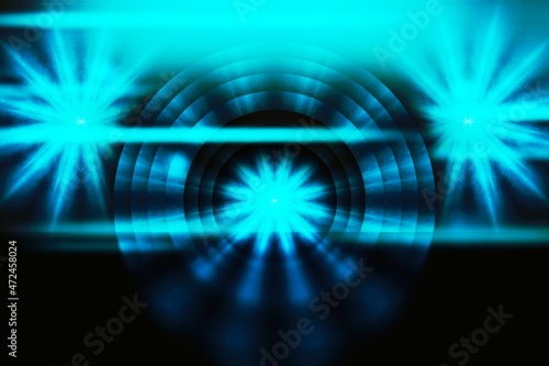 Fototapeta Naklejka Na Ścianę i Meble -  Background of empty show scene. Shining spotlights and empty background. Ad, theater, show, big win and so on. Stage light at a concert show 3d illustration