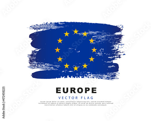 Flag of Europe. Hand drawn blue brush strokes. Vector illustration isolated on white background.