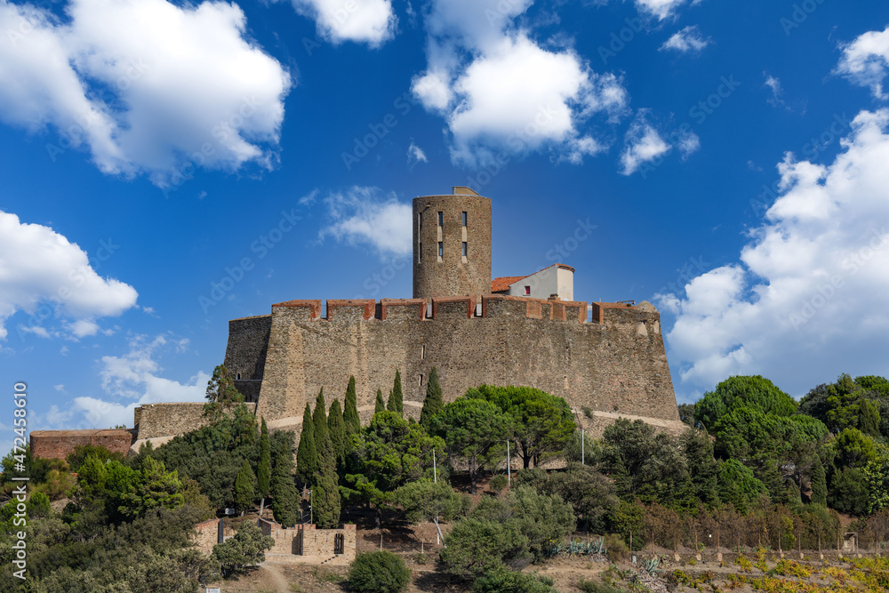Collioure, coastal village in the south of France, Mediterranean sea, Languedoc Roussillon, Pyrenees Orientales, Fort Saint-Elme, Moulin de la Cortina
