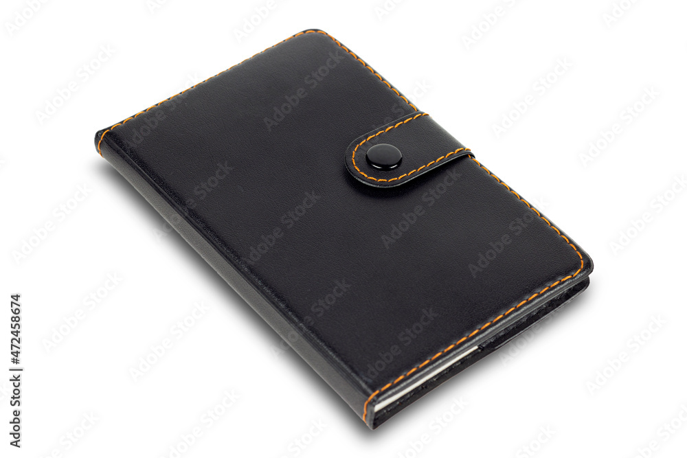 black notebook, black notepad with clasp isolated on white background black notebook, black notepad with clasp isolated on white background