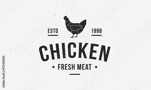 Chicken meat logo. Fresh farm food logo template with chicken silhouette. Vector illustration
