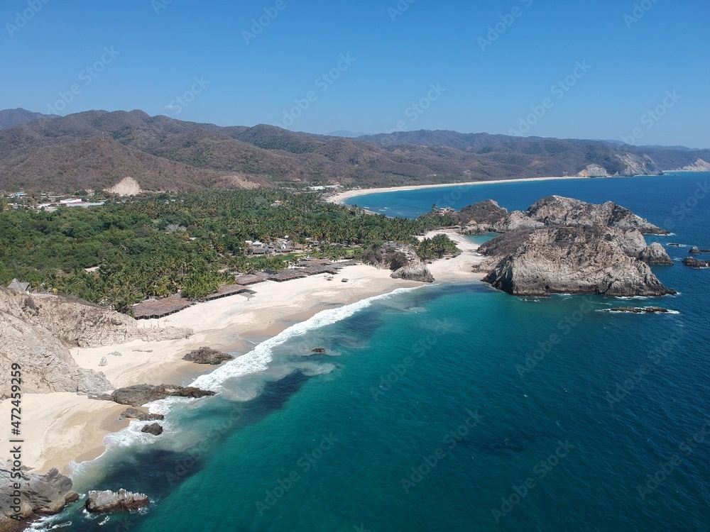 The paradisiacal beach of Maruata, located on the coast of Michoacan, Mexico. an earthly paradise still virgin.
